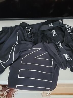 3pc Bubdle Nike Black Tank Tops And Tights with White Swoosh Logo